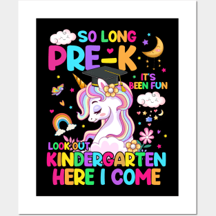 So Long Pre-K Kindergarten Here I Come Unicorn Graduation Posters and Art